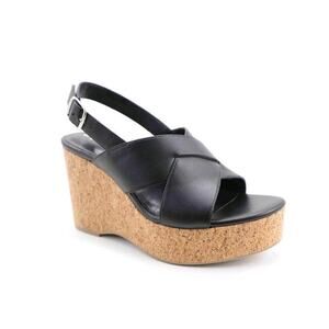 No Boundaries Womens Black X Band Cork Wedge Sandals Shoes size 8 Memory Foam